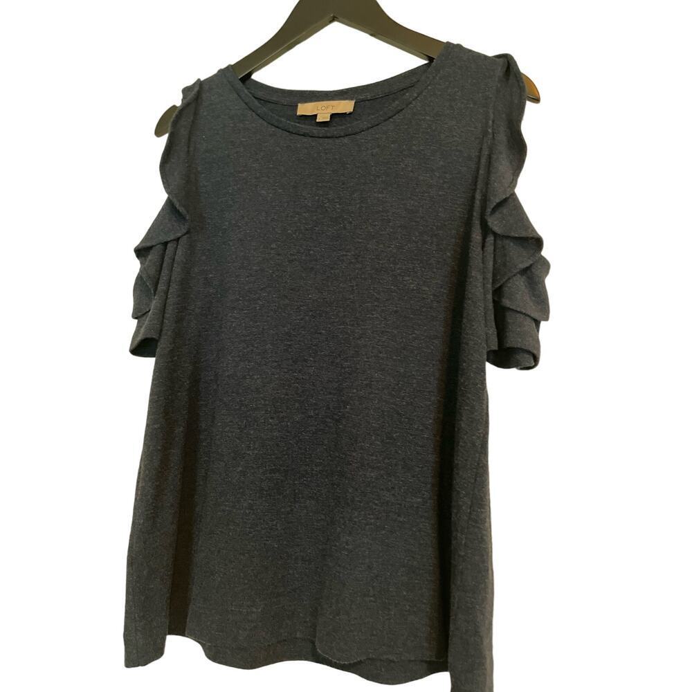 EUC Loft Blue Cold Shoulder Blouse with Ruffled Sleeves Size LG